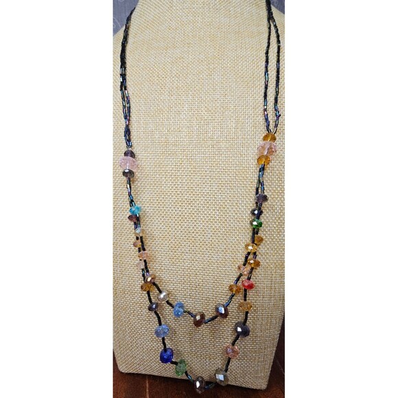 Double Strand Seed Bead and Glass Bead Necklace Pullover No Clasp 30" - Picture 2 of 6